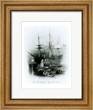 Framed Bellerophon at Plymouth Sound in 1815 Print
