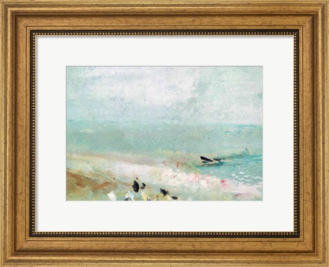Framed Beach with figures and a jetty. c.1830 Print