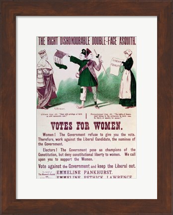 Framed Women&#39;s Suffrage Poster The Right Dishonourable Double-Face Asquith Print