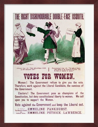 Framed Women&#39;s Suffrage Poster The Right Dishonourable Double-Face Asquith Print