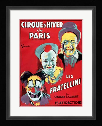 Framed Poster advertising the 'Cirque d'Hiver de Paris' featuring the Fratellini Clowns Print