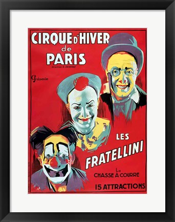 Framed Poster advertising the 'Cirque d'Hiver de Paris' featuring the Fratellini Clowns Print