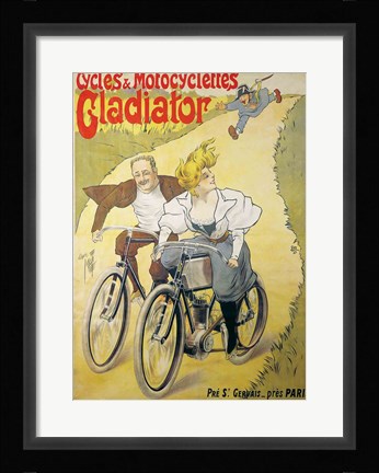 Framed Poster advertising Gladiator bicycles and motorcycles Print