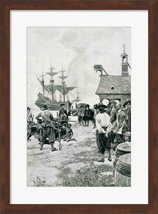 Framed Landing at Jamestown from a Dutch Man-of-War Print