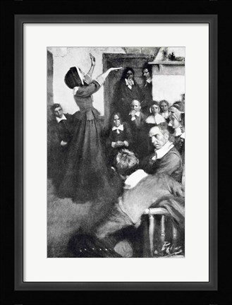 Framed Anne Hutchinson Preaching in her House in Boston, 1637, illustration from 'Colonies and Nation Print