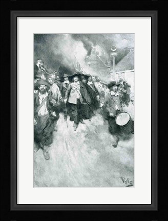 Framed Burning of Jamestown, 1676, illustration from 'Colonies and Nation' Print