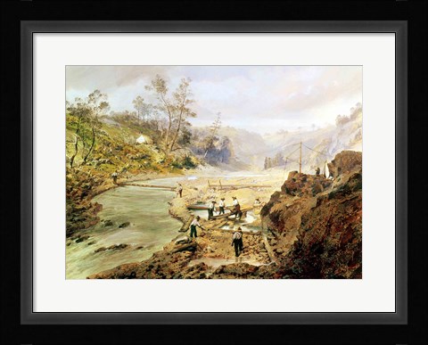 Framed 'Fortyniners' washing gold from the Calaveres River, California, 1858 Print