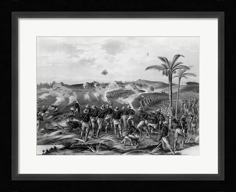 Framed 'How the Day was Won', Charge of the Tenth Cavalry Regiment at San Juan Hill, Santiago, Cuba Print