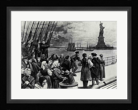 Framed New York - Welcome to the land of freedom - An ocean steamer passing the Statue of Liberty Print