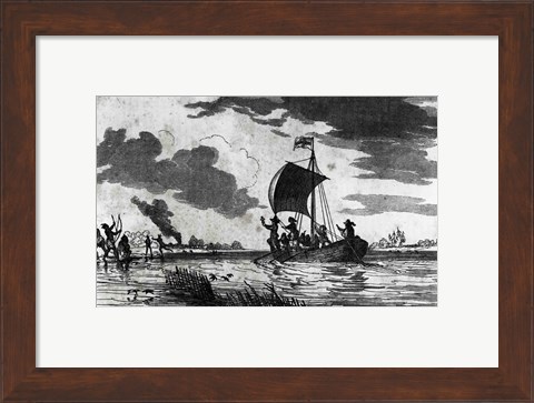 Framed Arrival of the English at Roanoke Print