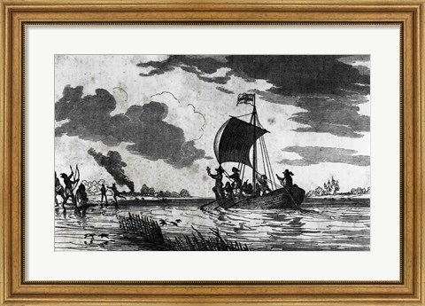 Framed Arrival of the English at Roanoke Print