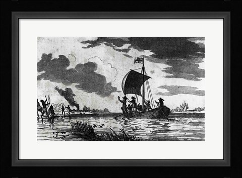 Framed Arrival of the English at Roanoke Print