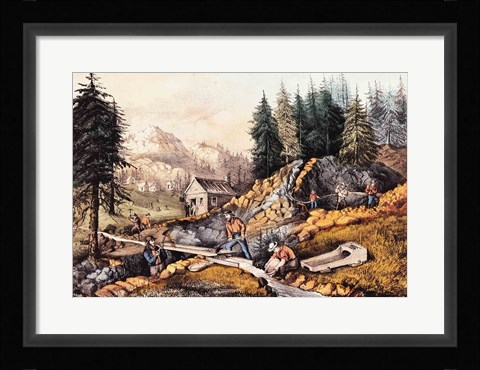 Framed Gold Mining in California Print