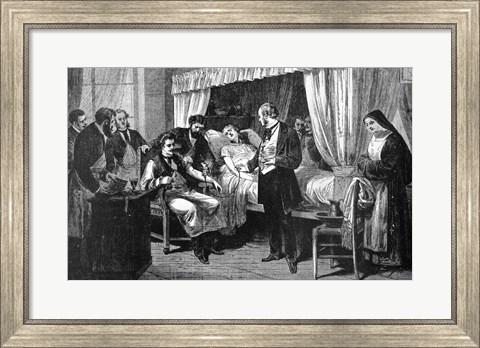 Framed Performing the Operation of the Transfusion of Blood at the Hospital of Pity Print