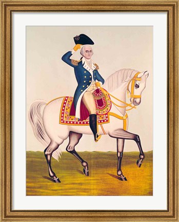 Framed General Washington on a White Charger Print