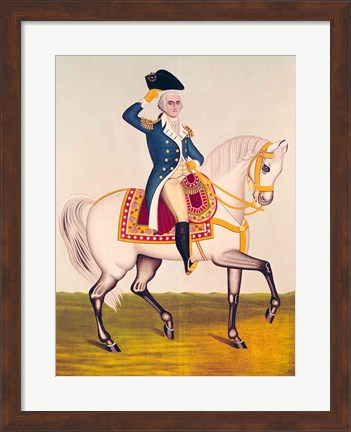 Framed General Washington on a White Charger Print