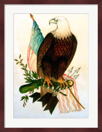 Framed Bald eagle with flag Print