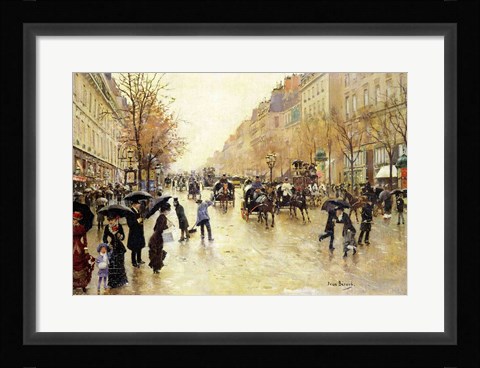 Framed Boulevard Poissonniere in the Rain Print