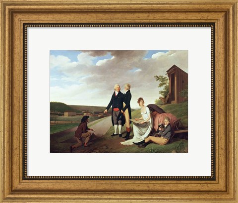 Framed Christophe-Philippe Oberkampf and family in front of his factory at Jouy Print