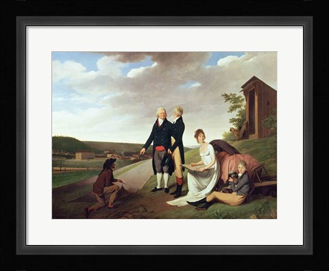 Framed Christophe-Philippe Oberkampf and family in front of his factory at Jouy Print