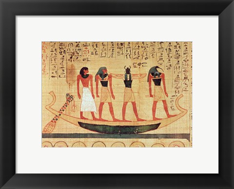 Framed Papyrus depicting a man being transported on a barque to the afterlife Print