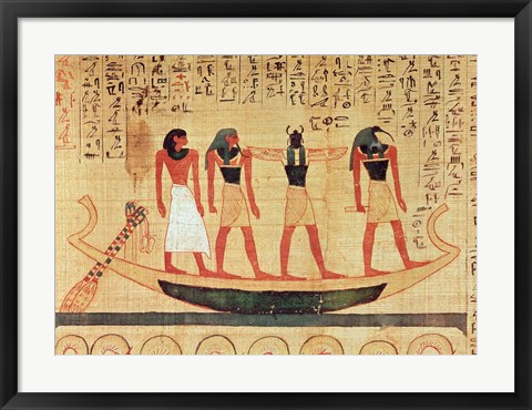 Framed Papyrus depicting a man being transported on a barque to the afterlife Print