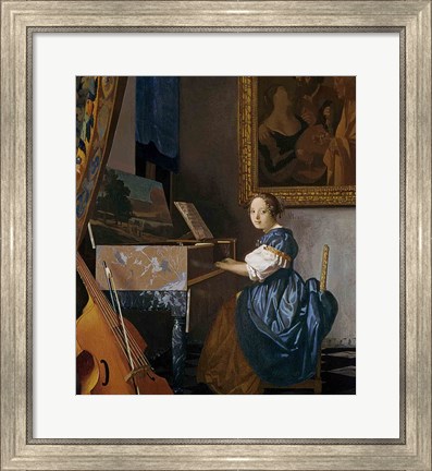 Framed Young Lady Seated at a Virginal Print