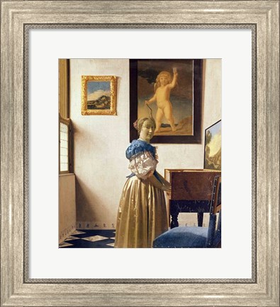 Framed Lady standing at the Virginal Print