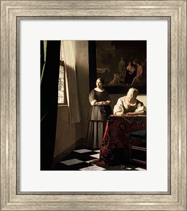 Framed Lady writing a letter with her Maid Print