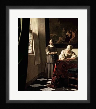 Framed Lady writing a letter with her Maid Print