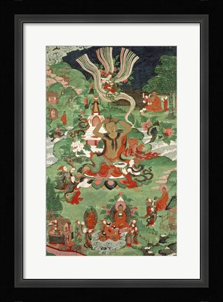 Framed Buddha cutting a tuft of hair, Tibetan temple banner Print