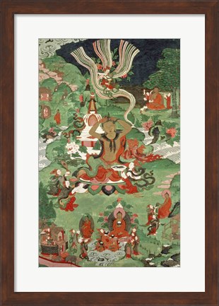 Framed Buddha cutting a tuft of hair, Tibetan temple banner Print