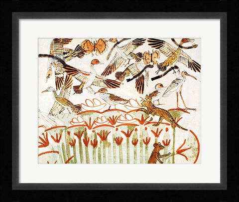 Framed Fishing and fowling in the marshes, detail of the birds, from the Tomb Chapel of Menna Print