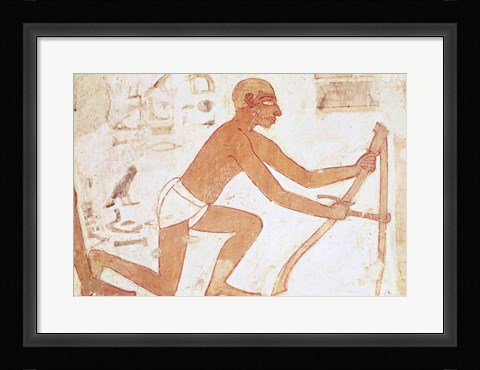 Framed Construction of a wall, detail of a man with a hoe, from the Tomb of Rekhmire Print