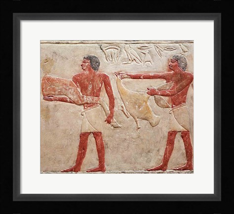 Framed Relief depicting servants carrying a haunch of beef and a duck, from the Tomb of Princess Idut Print