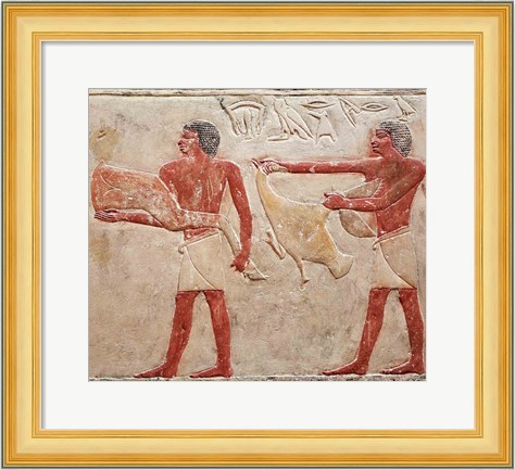 Framed Relief depicting servants carrying a haunch of beef and a duck, from the Tomb of Princess Idut Print
