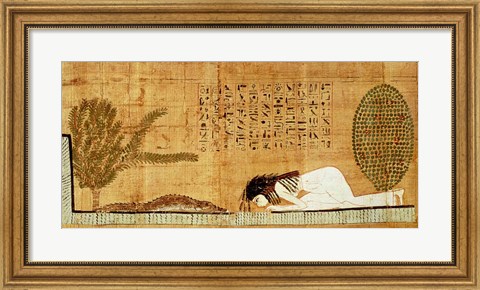 Framed Funerary papyrus depicting the deceased prostrate in front of the crocodile Print