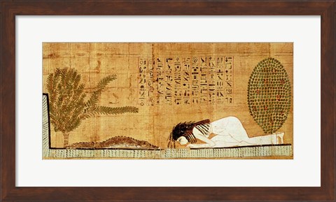 Framed Funerary papyrus depicting the deceased prostrate in front of the crocodile Print