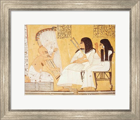 Framed deceased and his wife listening to a blind harpist Print