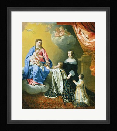 Framed Virgin Mary gives the Crown and Sceptre to Louis XIV, 1643 Print