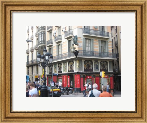 Framed Barcelona Busy Street Print