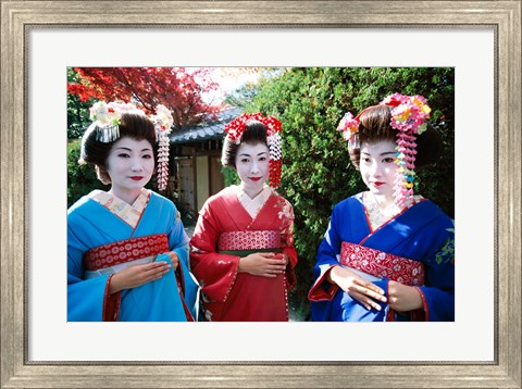 Framed Three geishas, Kyoto, Honshu, Japan Print