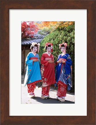 Framed Three geishas, Kyoto, Honshu, Japan (posed) Print