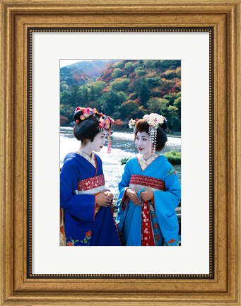 Framed Geishas Conversing in Japanese Print