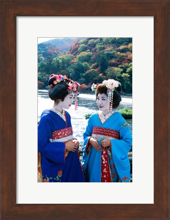 Framed Geishas Conversing in Japanese Print