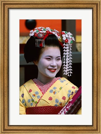 Framed Japanese Geisha with Flowers in Her Hair Print