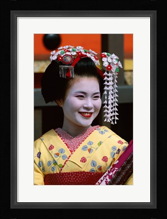 Framed Japanese Geisha with Flowers in Her Hair Print