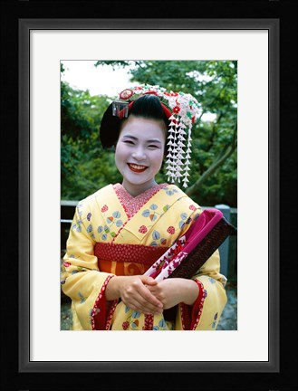 Framed Smiling Japense Geisha Print