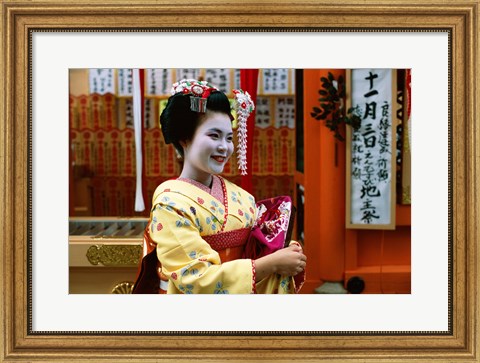 Framed Geisha in Yellow Print