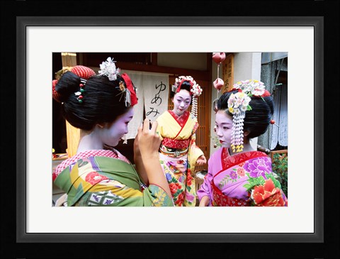 Framed Three geishas, Kyoto, Honshu, Japan (three women) Print